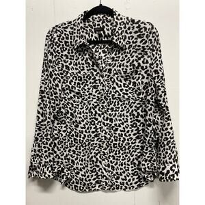 Talbots Women's Leopard Print Blouse Medium Long Sleeve Button Up W/ Pockets